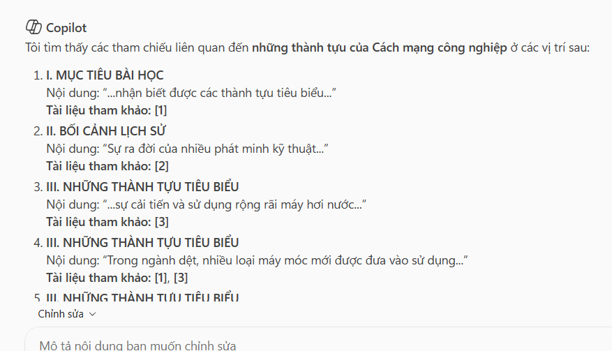 Chi tết tham chiếu theo nội dung trong Word bằng Copilot