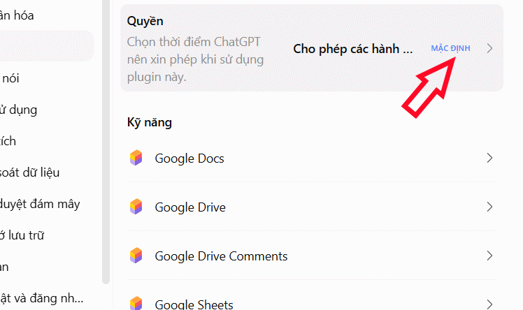 Quyền truy cập của Google trong ChatGPT