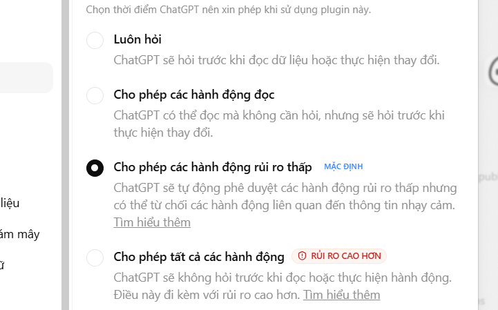 Chỉnh quyền truy cập Google của ChatGPT