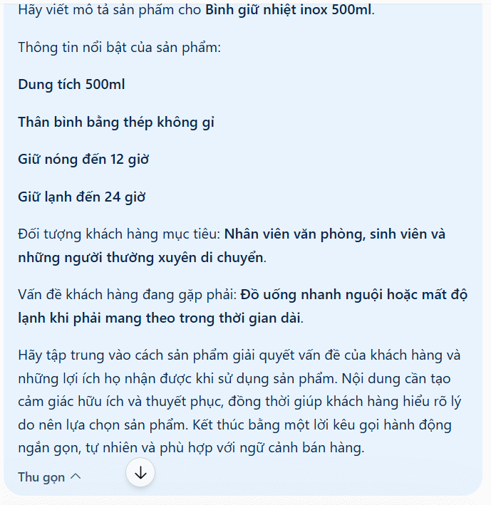 Prompt viết mô tả sản phẩm hướng đến chuyển đổi