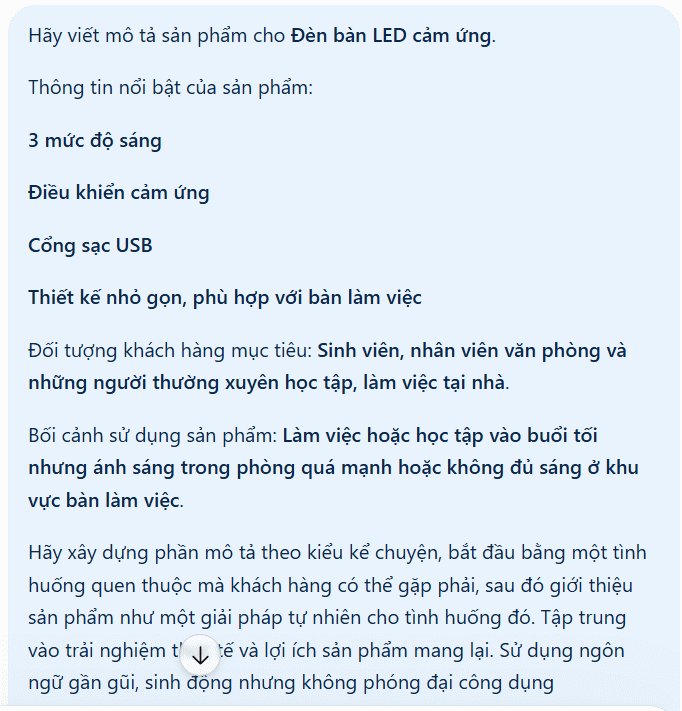 Prompt viết mô tả sản phẩm theo kiểu kể chuyện
