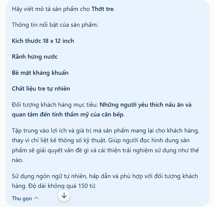 Prompt viết mô tả theo tính năng