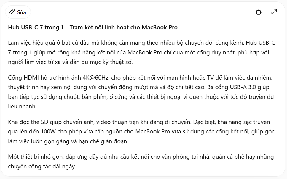 Mô tả sản phẩm có thông số kỹ thuật