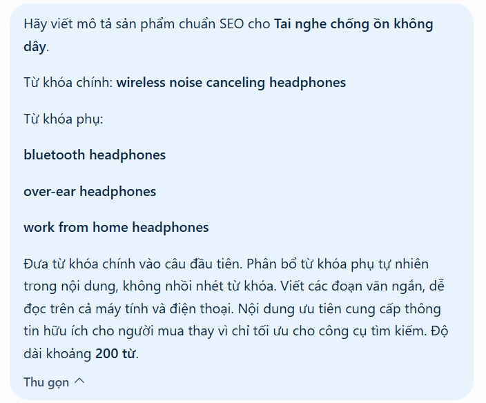 Prompt viết mô tả sản phẩm chuẩn SEO