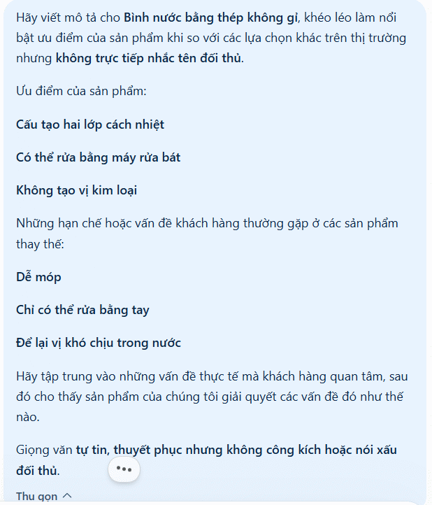 Prompt viết mô tả sản phẩm theo hướng so sánh