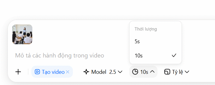 Thời lượng tạo video trên Dola AI