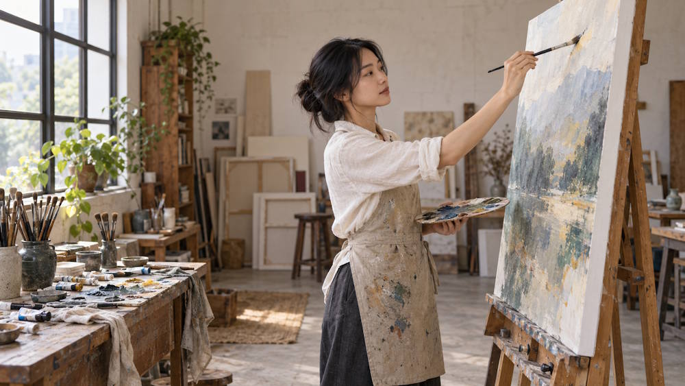 Đứng vẽ phần trên của tranh