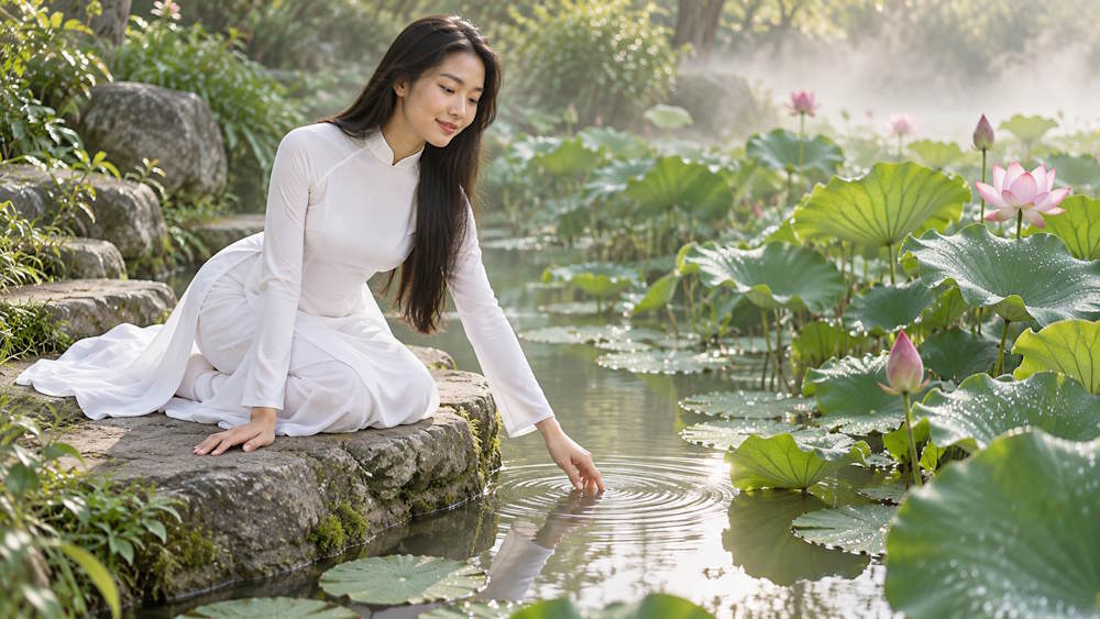 Chạm mặt nước bên hồ sen