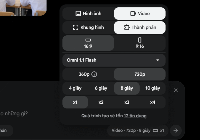 Thiết lập tạo video kỹ thuật bể cá lên Veo 3