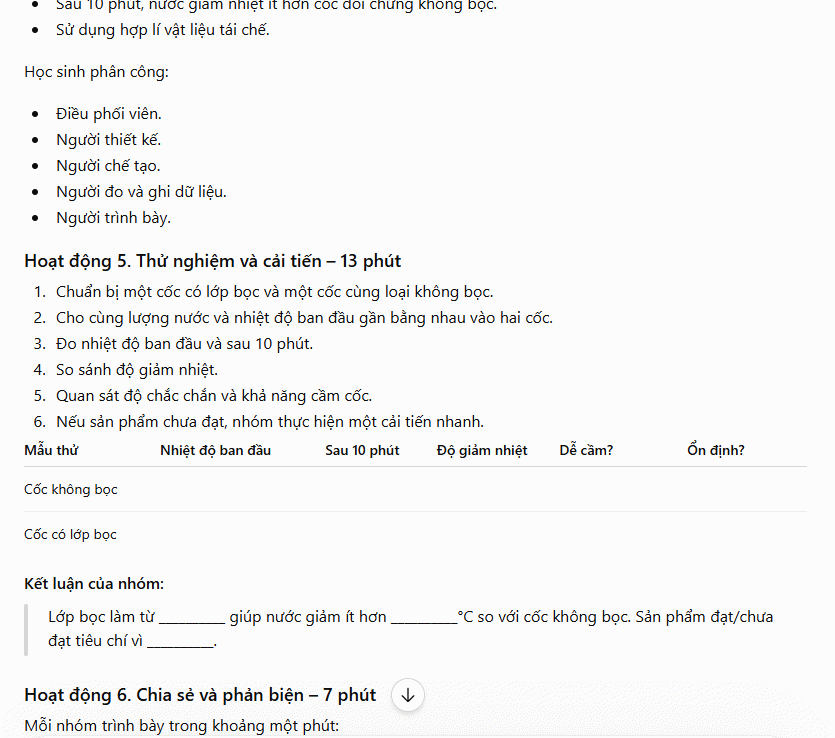 Prompt thiết kế bài học STEM