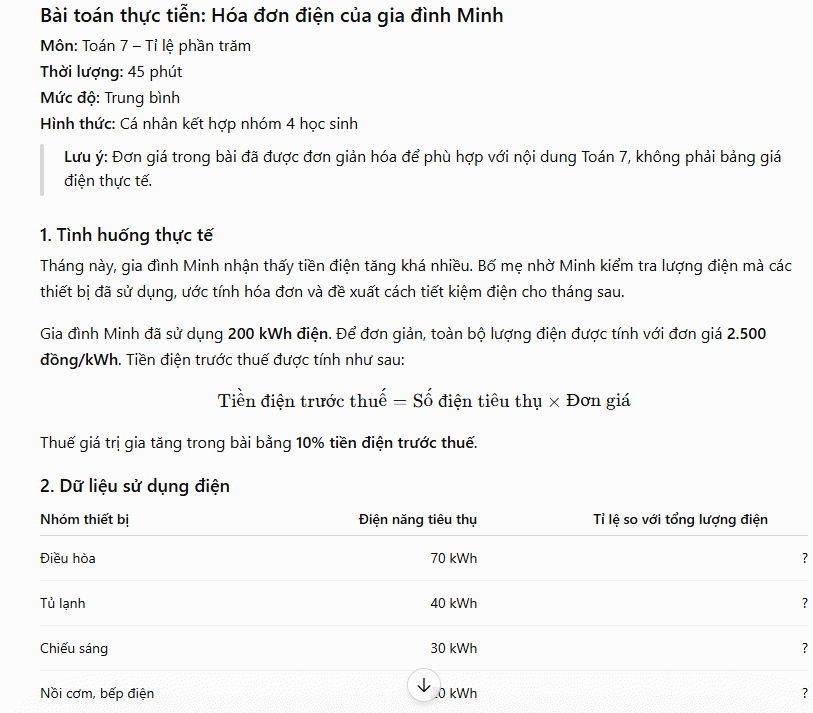 Tạo bài toán thực tiễn STEM