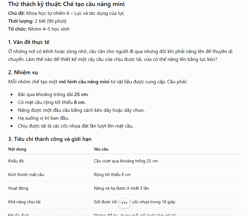 Hoạt động STEM thử thách kỹ thuật