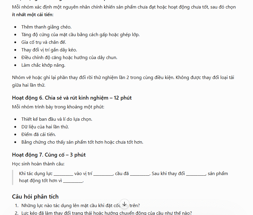 Promp tạo hoạt động STEM thử thách kỹ thuật