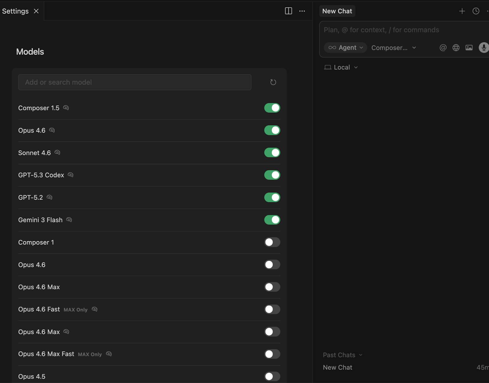 Models supported by Cursor