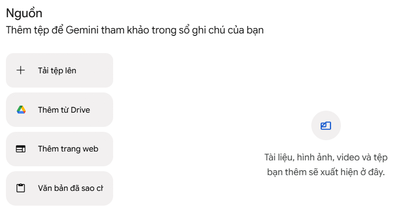Chọn nguồn Notebook trên Gemini