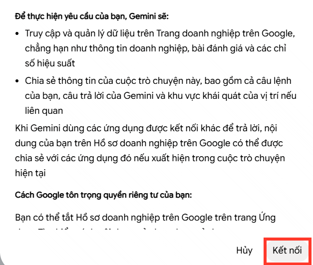 Hồ sơ doanh nghiệp Google kết nối với Gemini