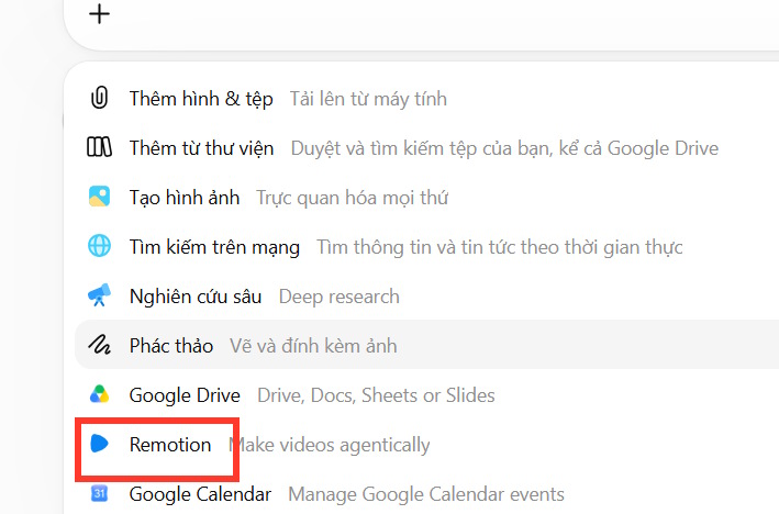 Chọn plugin Remotion trên ChatGPT