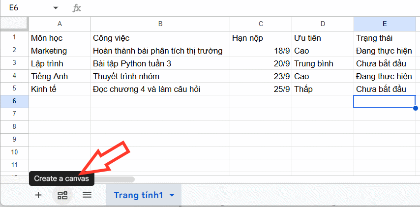Create canvas Google Sheets