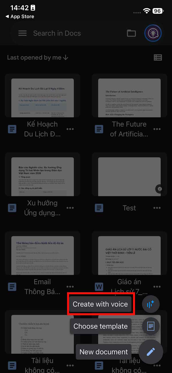 Giao diện Google Docs