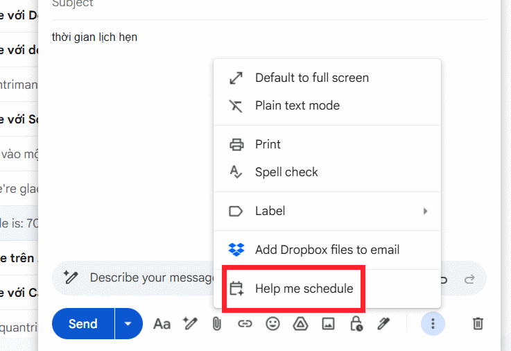 Tạo lịch hẹn trong Gmail bằng Gemini