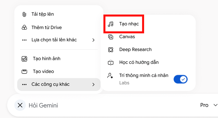 Tạo nhạc trên Gemini
