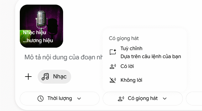 Tạo nhạc có lời trên Gemini
