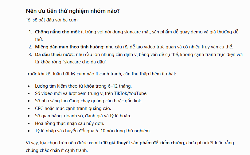 Tìm nhóm sản phẩm nên thử nghiệm