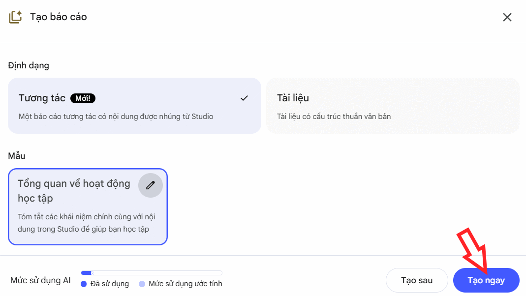 Tạo báo cáo tương tác trên NotebookLM