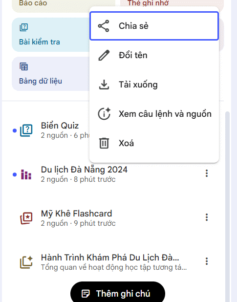 Tải nội dung trong báo cáo trên NotebookLM