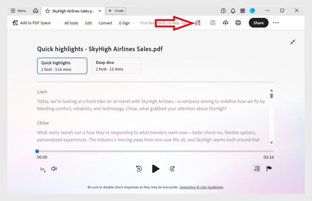 Chuyển PDF thành podcast Adobe Acrobat
