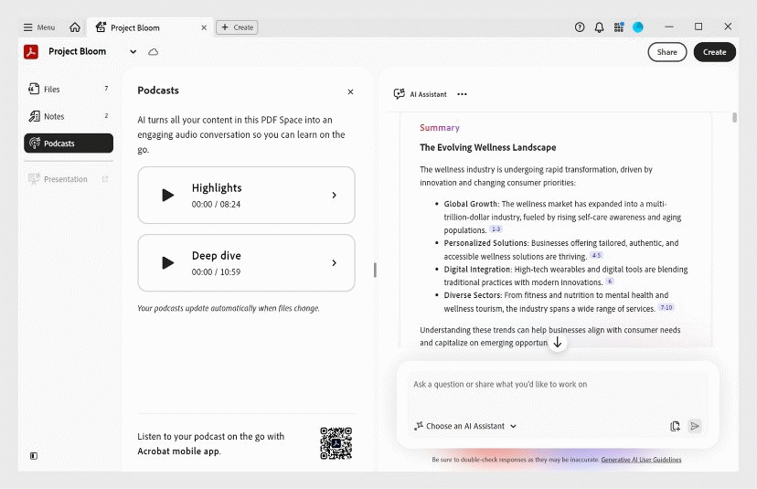 PDF Spaces thành podcast trên Adobe Acrobat