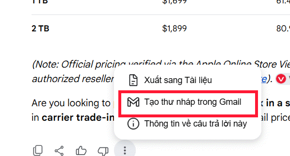 Tạo thư nháp Gmail từ AI Google Search