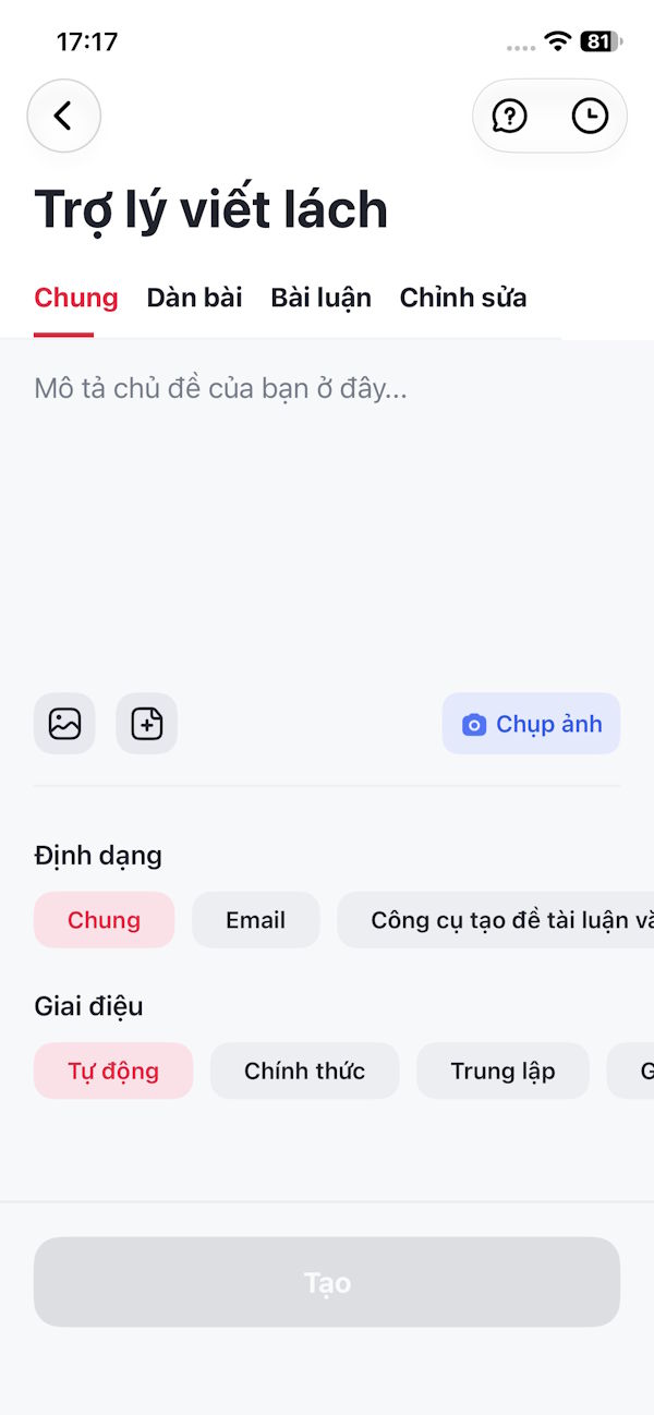 Trợ lý viết trên Gauthmath AI