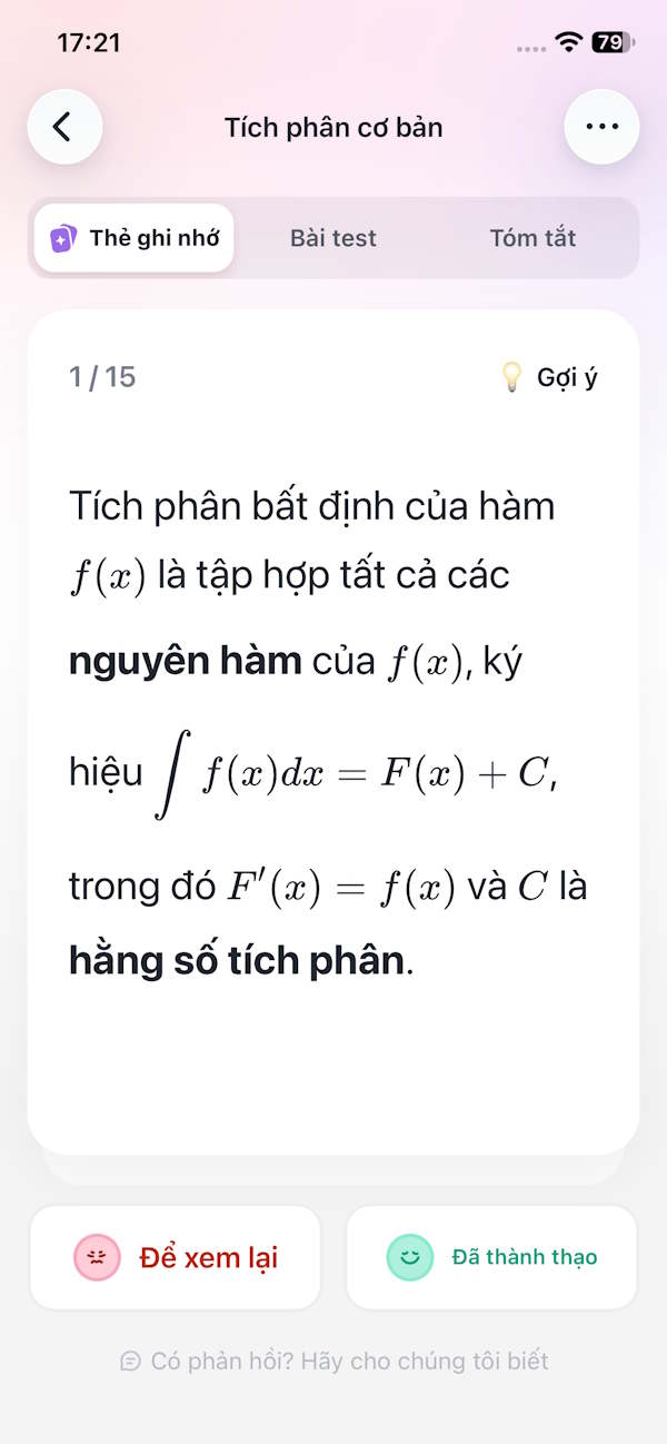 Nội dung thẻ ghi nhớ trong Gauthmath