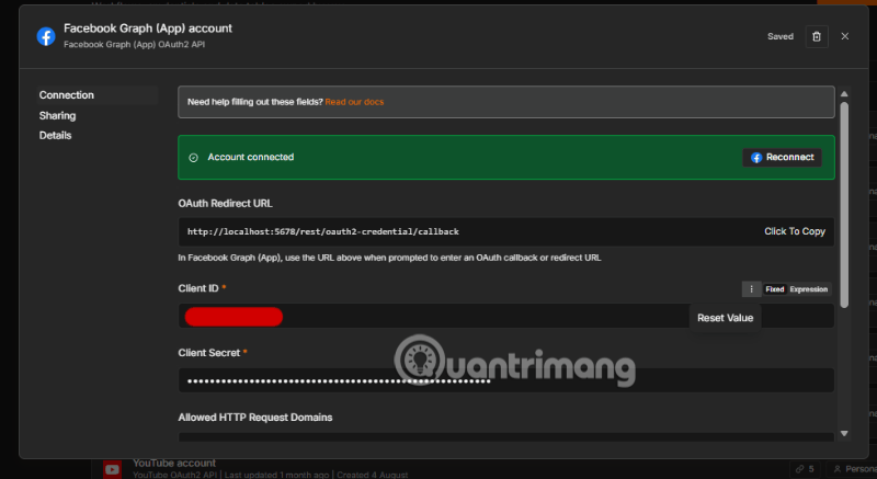 kết nối facebook n8n