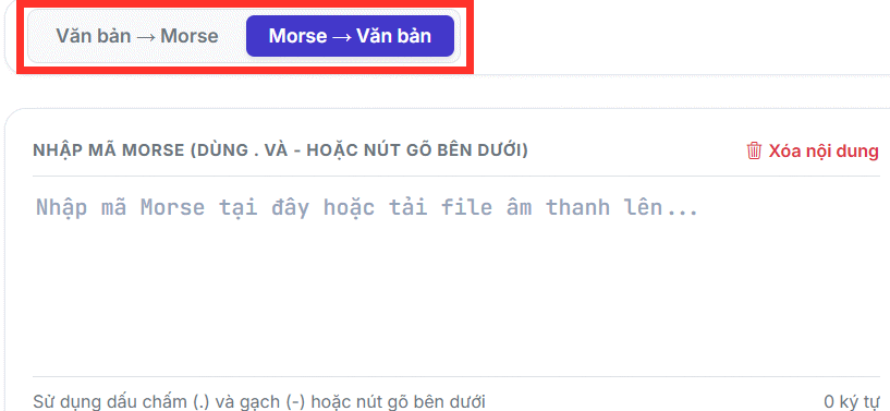 Chọn kiểu dịch nội dung, mã Morse