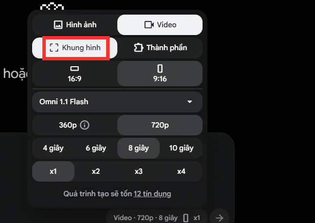 Chế độ làm video từ Khung hình trên Flow