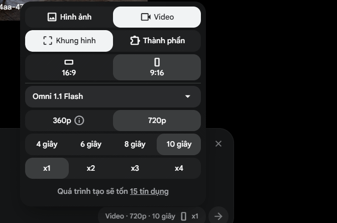 Chọn tạo video từ Khung hình trên Flow