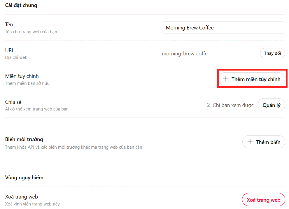Thêm miền cho website tạo trên ChatGPT