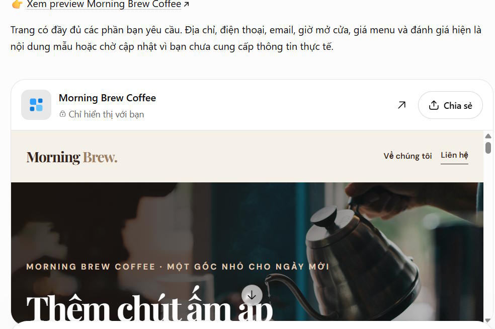 Xem demo web trên ChatGPT