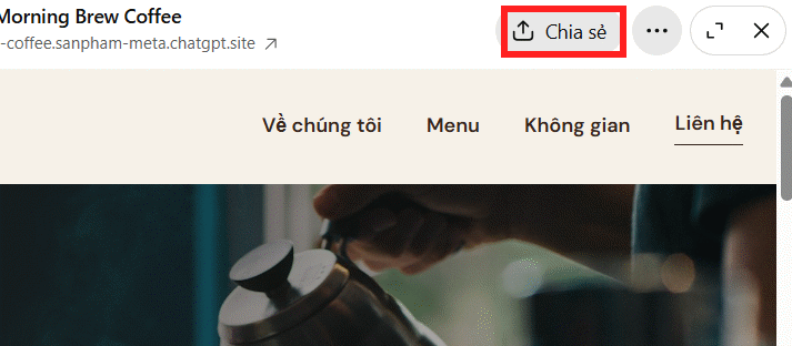 Chia sẻ website tạo trên ChatGPT
