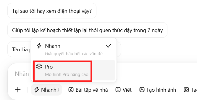 Mô hình Pro trên Dola AI
