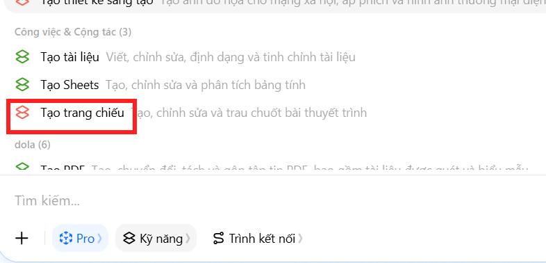 Mô hình Pro trên Dola AI