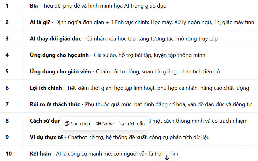Bố cục trang trình bày tạo trên Doloa AI