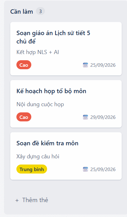 Nội dung công việc cần làm trên Gemini