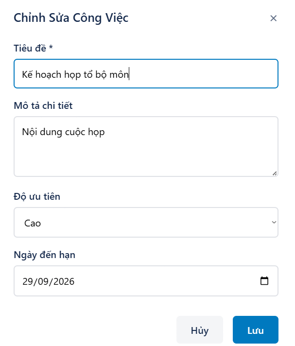 Chỉnh sửa công việc quản lý trên Gemini