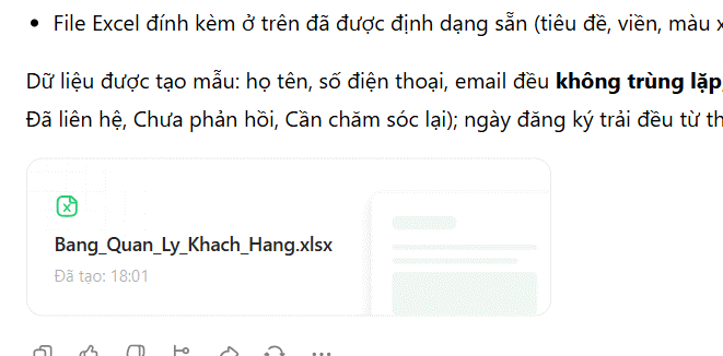 Bảng tính tạo trên Dola AI