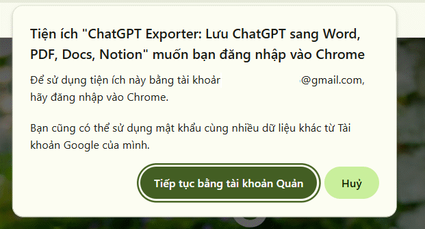 ChatGPT Exporter liên kết với tài khoản Google