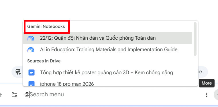 Kết nối Gemini Notebook trong Google Docs