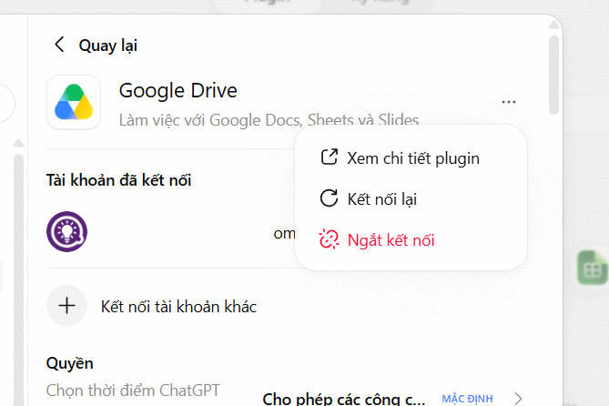 Ngắt kết nối Google Drive trên ChatGPT